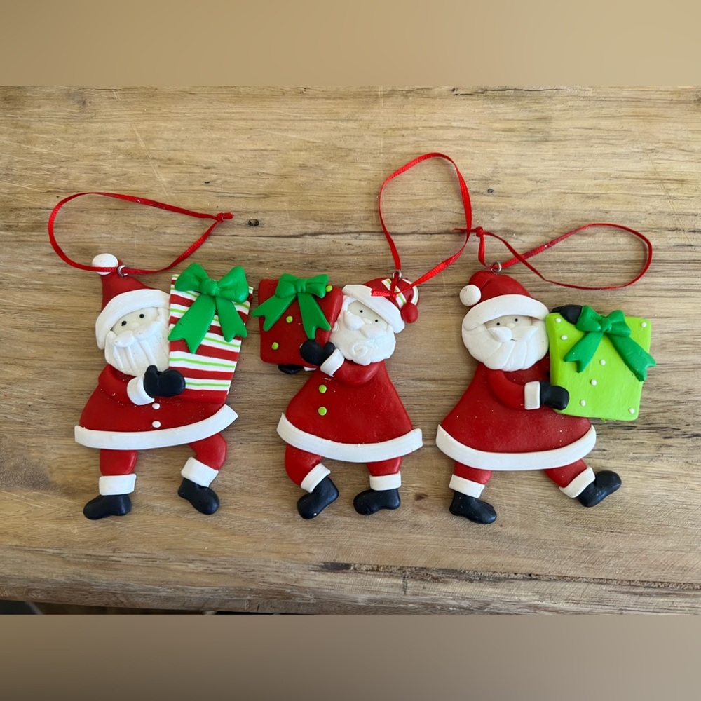 polymer santa ornaments set of 3